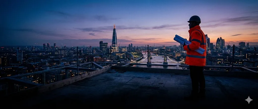 Professional roofing team on industrial site
