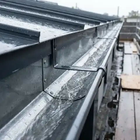 Metal guttering detail with water